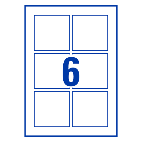Stanzzeichnung Einzelbogen A4, Artikel: 90x80-S, 80 x 80 mm, 6 Etiketten/Bogen