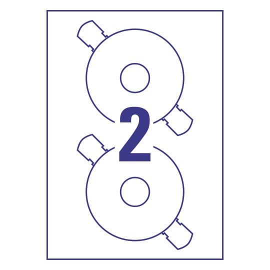 Stanzzeichnung Einzelbogen A4, Artikel: C6074-20, CD-Etiketten ClassicSize, Format: ⌀ 117 mm, 2 Etiketten/Bogen