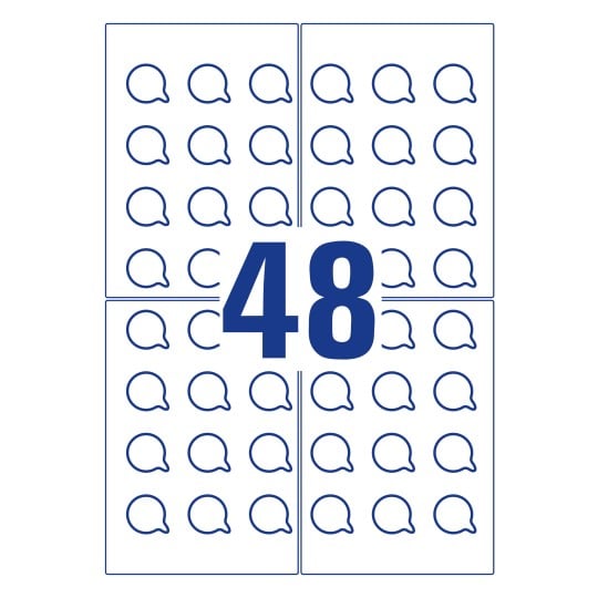 Stanzzeichnung Einzelbogen A4, Artikel: L7803-10, Etiketten, 48 Etiketten/Bogen