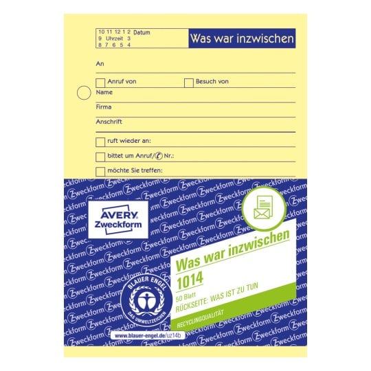 Produktabbildung: Avery Zweckform, Artikel: 1014, Was war inzwischen/was ist zu tun, 105 x 148 mm, A6, 50 Blatt/Buch