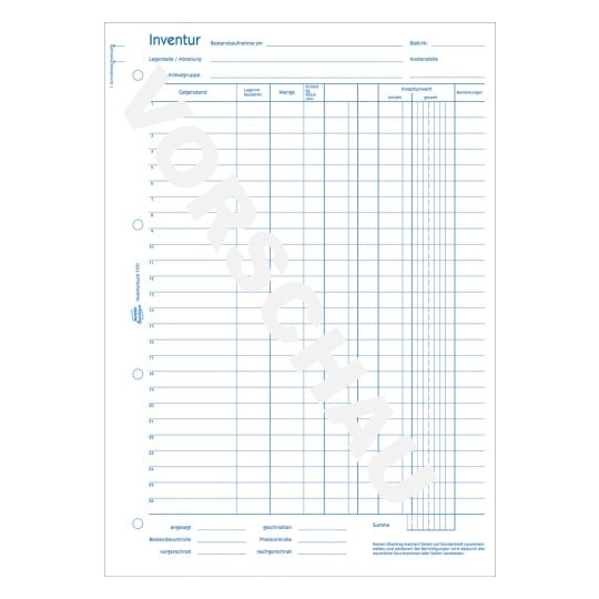 Formularabbildung: Avery Zweckform, Artikel: 1101, Inventurbuch, 210 x 297 mm, A4, 50 Blatt/Buch