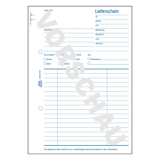 Formularabbildung: Avery Zweckform, Artikel: 1240, Lieferschein, 148 x 210 mm, A5, 100 Blatt/Buch