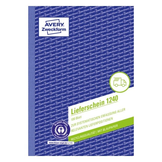 Produktabbildung: Avery Zweckform, Artikel: 1240, Lieferschein, 148 x 210 mm, A5, 100 Blatt/Buch