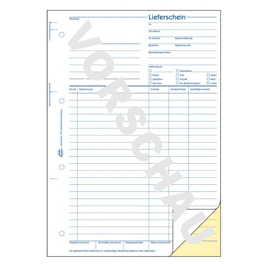 Formularabbildung: Avery Zweckform, Artikel: 1724, Lieferschein, 210 x 297 mm, A4, 2 x 40 Blatt/Buch