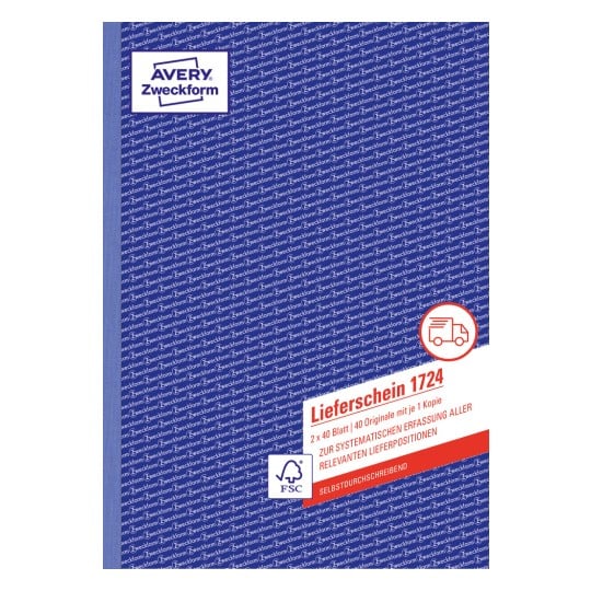 Produktabbildung: Avery Zweckform, Artikel: 1724, Lieferschein, 210 x 297 mm, A4, 2 x 40 Blatt/Buch