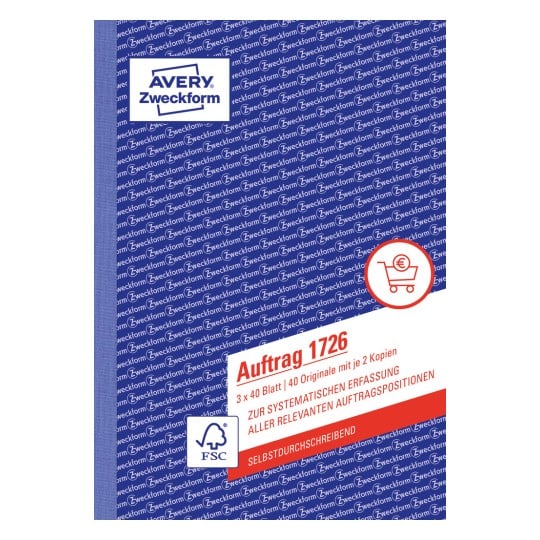 Produktabbildung: Avery Zweckform, Artikel: 1726, Auftrag, 148 x 210 mm, A5, 3 x 40 Blatt/Buch
