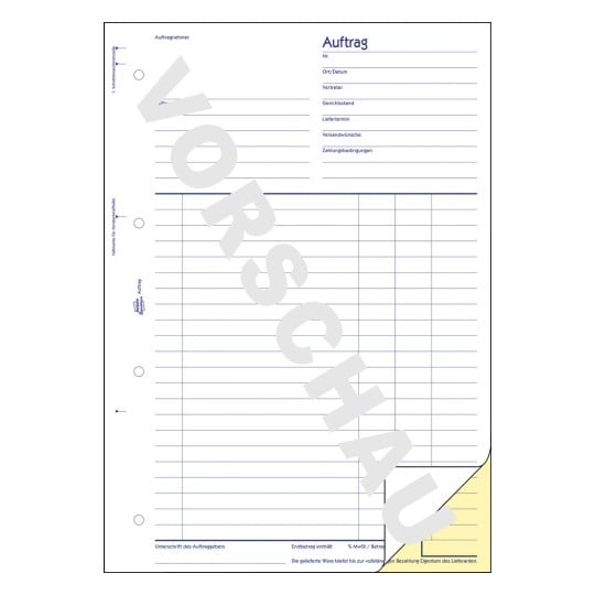 Formularabbildung: Avery Zweckform, Artikel: 1728, Auftrag, 210 x 297 mm, A4, 2 x 40 Blatt/Buch