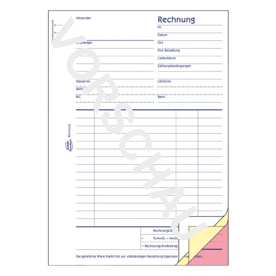 Formularabbildung: Avery Zweckform, Artikel: 1731, Rechnung, 148 x 210 mm, A5, 3 x 40 Blatt/Buch