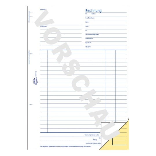 Formularabbildung: Avery Zweckform, Artikel: 1734, Rechnung, 210 x 297 mm, A4, 2 x 40 Blatt/Buch