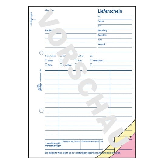 Formularabbildung: Avery Zweckform, Artikel: 1763, Lieferscheine mit Preisspalte, 148 x 210 mm, A5, 3 x 40 Blatt/Buch