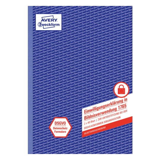 Produktabbildung: Avery Zweckform, Artikel: 1765, Einwilligung Bildnisverwendung, 210 x 297 mm, A4, 2 x 40 Blatt/Buch