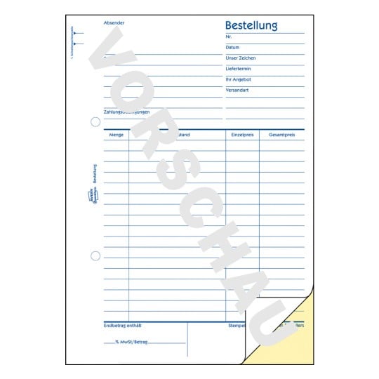 Formularabbildung: Avery Zweckform, Artikel: 1766, Bestellung, 148 x 210 mm, A5, 2 x 40 Blatt/Buch