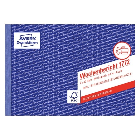 Produktabbildung: Avery Zweckform, Artikel: 1772, Wochenbericht, 210 x 148 mm, A5 quer, 2 x 40 Blatt/Buch