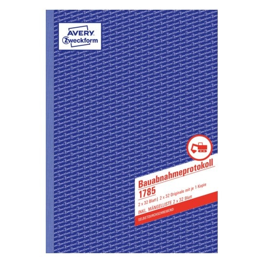 Produktabbildung: Avery Zweckform, Artikel: 1785, Bauabnahmeprotokoll, 210 x 297 mm, A4, 3 x 32 Blatt/Buch