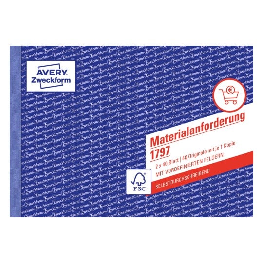 Produktabbildung: Avery Zweckform, Artikel: 1797, Materialanforderung, 210 x 148 mm, A5 quer, 2 x 40 Blatt/Buch