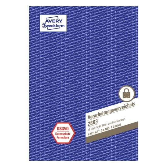 Produktabbildung: Avery Zweckform, Artikel: 2863, Verarbeitungsverzeichnis, 210 x 297 mm, A4, 28 Blatt/Buch