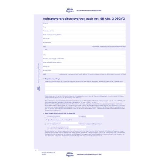 Formularabbildung: Avery Zweckform, Artikel: 2864, Auftragsverarbeitungsvertrag, 210 x 297 mm, A4, 2 x 4 Seiten/Formular