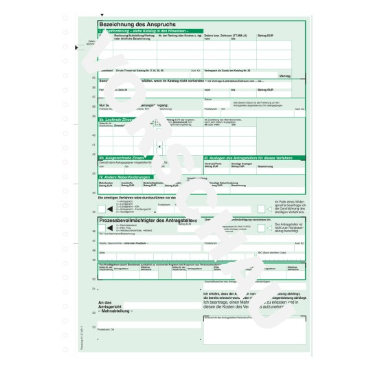 Formularabbildung: Avery Zweckform, Artikel: 2887, Mahnbescheid, 210 x 297 mm, A4, 2 x 2 Seiten/Formular