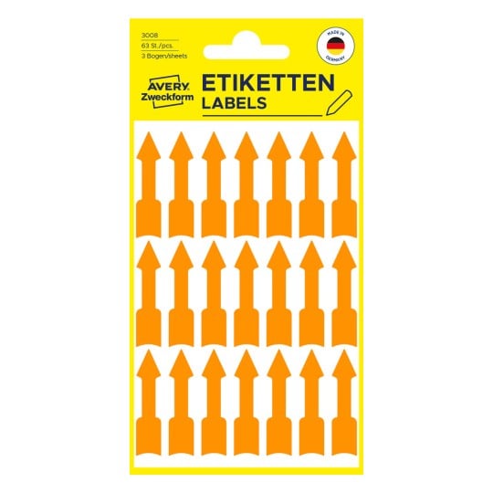 Packungsabbildung: Avery Zweckform Etiketten in Sonderformen & vorgedruckt, Artikel:  3008, Format: 39 x 9 mm, Inhalt: 63 Etiketten / 3 Bögen, 21 Etiketten/Bogen