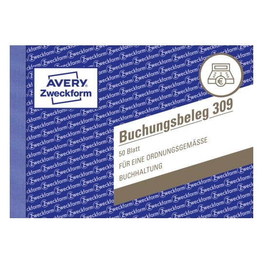Produktabbildung: Avery Zweckform, Artikel: 309, Buchungsbeleg, 148 x 105 mm, A6 quer, 50 Blatt/Buch