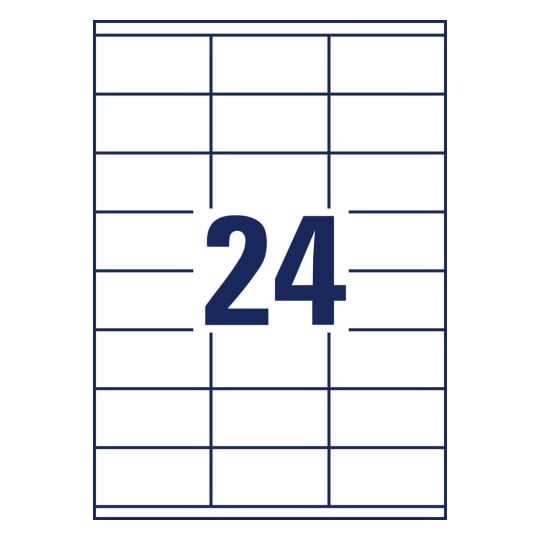 Stanzzeichnung Einzelbogen A4, Artikel: 3422, Universal-Etiketten, Format: 70 x 35 mm, 24 Etiketten/Bogen