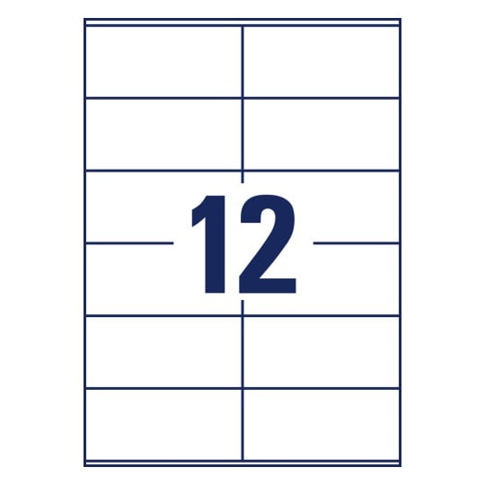 Stanzzeichnung Einzelbogen A4, Artikel: 3424, Universal-Etiketten, Format: 105 x 48 mm, 12 Etiketten/Bogen
