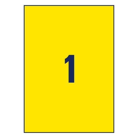 Stanzzeichnung Einzelbogen A4, Artikel: 3473, Farbige Etiketten, Format: 210 x 297 mm, 1 Etiketten/Bogen