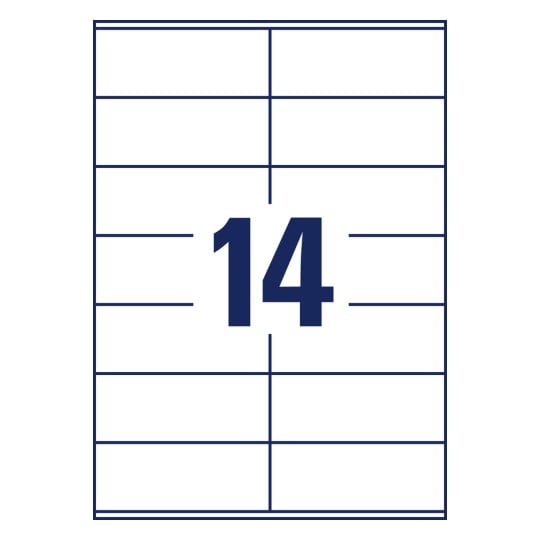 Stanzzeichnung Einzelbogen A4, Artikel: 3477, Universal-Etiketten, Format: 105 x 41 mm, 14 Etiketten/Bogen