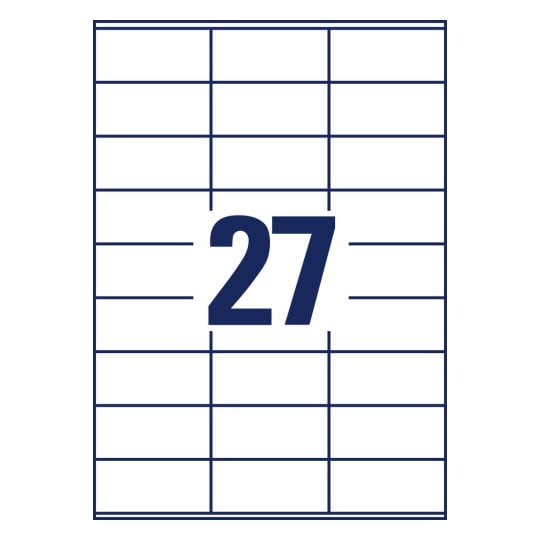 Stanzzeichnung Einzelbogen A4, Artikel: 3479, Universal-Etiketten, Format: 70 x 32 mm, 27 Etiketten/Bogen