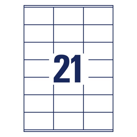 Stanzzeichnung Einzelbogen A4, Artikel: 3481-10, Etiketten, Home Office, Kleinpackung, Format: 70 x 41 mm, 21 Etiketten/Bogen