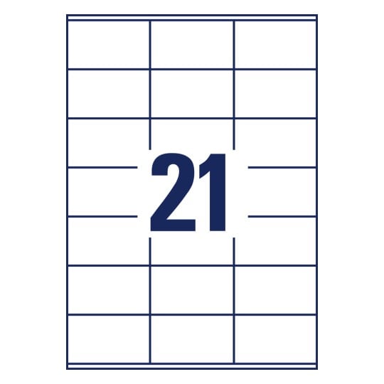 Stanzzeichnung Einzelbogen A4, Artikel: 3481, Universal-Etiketten, Format: 70 x 41 mm, 21 Etiketten/Bogen