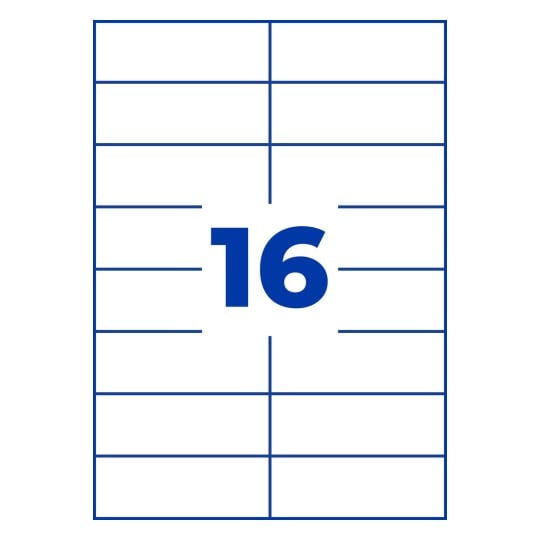 Stanzzeichnung Einzelbogen A4, Artikel: 3484, Universal-Etiketten, Format: 105 x 37 mm, 16 Etiketten/Bogen