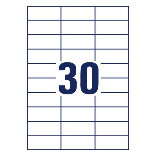 Stanzzeichnung Einzelbogen A4, Artikel: 3489, Universal-Etiketten, Format: 70 x 29,7 mm, 30 Etiketten/Bogen