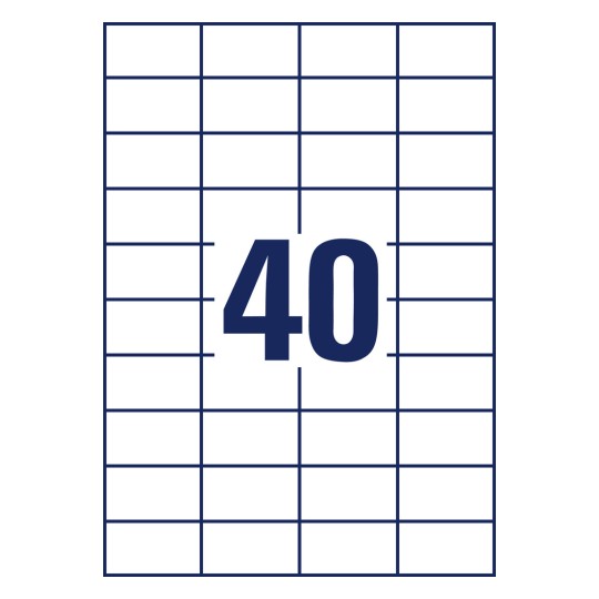 Stanzzeichnung Einzelbogen A4, Artikel: 3651, Universal-Etiketten, Format: 52,5 x 29,7 mm, 40 Etiketten/Bogen