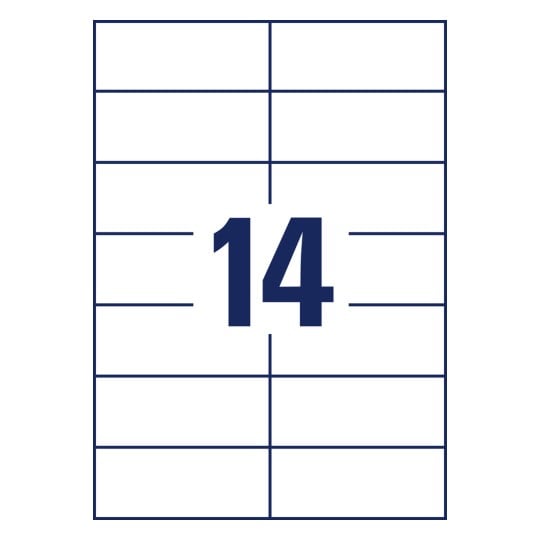 Stanzzeichnung Einzelbogen A4, Artikel: 3653-200, Universal-Etiketten, Format: 105 x 42,3 mm, 14 Etiketten/Bogen