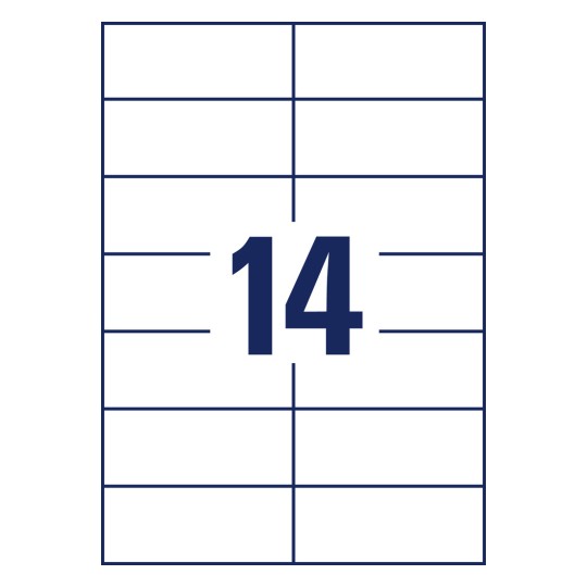 Stanzzeichnung Einzelbogen A4, Artikel: 3653, Universal-Etiketten, Format: 105 x 42,3 mm, 14 Etiketten/Bogen