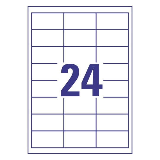 Stanzzeichnung Einzelbogen A4, Artikel: 3658, Universal-Etiketten, Format: 64,6 x 33,8 mm, 24 Etiketten/Bogen