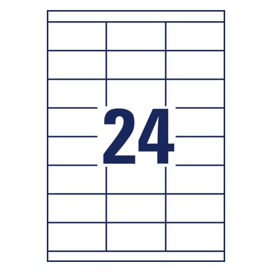 Stanzzeichnung Einzelbogen A4, Artikel: 3664, Universal-Etiketten, Format: 70 x 33,8 mm, 24 Etiketten/Bogen