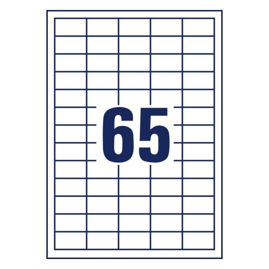Stanzzeichnung Einzelbogen A4, Artikel: 3666, Universal-Etiketten, Format: 38 x 21,2 mm, 65 Etiketten/Bogen