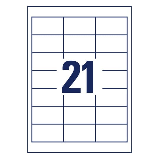 Stanzzeichnung Einzelbogen A4, Artikel: 3670, Universal-Etiketten, Format: 64 x 36 mm, 21 Etiketten/Bogen