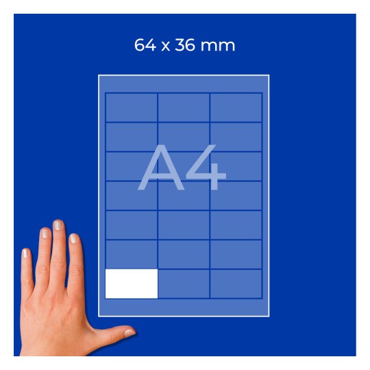 A4-Blattdiagramm mit Raster und einer hervorgehobenen 64 × 36 mm-Zelle, Hand links?