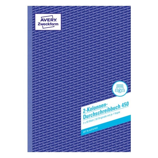 Produktabbildung: Avery Zweckform, Artikel: 450, Kolonnen-Durchschreibbuch, 210 x 297 mm, A4, 2 x 50 Blatt/Buch