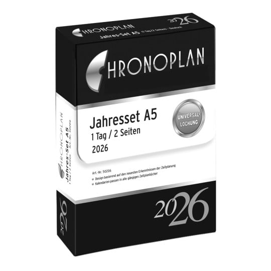 Produktabbildung: Chronoplan A5, Artikel: 50206, Format: 148 x 210 mm, Inhalt: 390 Blätter / 1 Stück, /Bogen