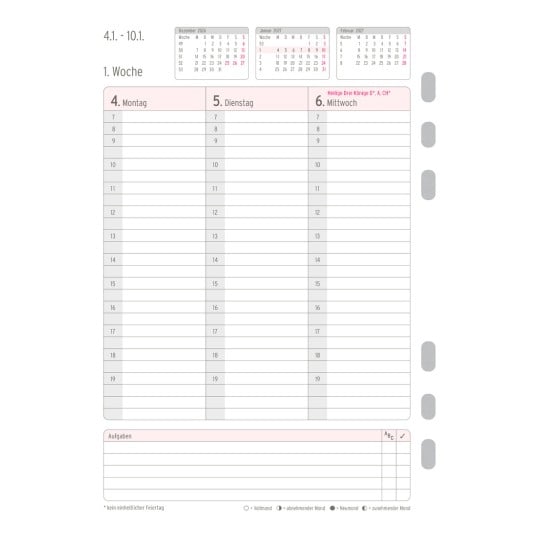 Abbildung Kalendarium, Artikel: 50237, Wochenplan, A5, 2027, 148 x 210 mm, Inhalt: 63 Blätter / 1 Stück