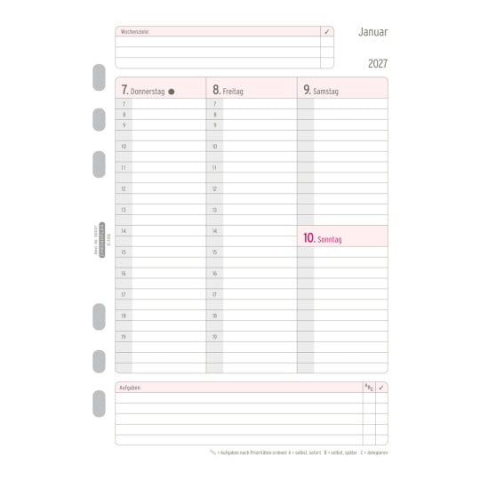 Abbildung Kalendarium, Artikel: 50237, Wochenplan, A5, 2027, 148 x 210 mm, Inhalt: 63 Blätter / 1 Stück