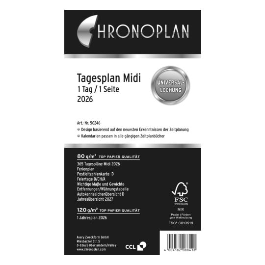 Produktabbildung: Chronoplan Midi, Artikel: 50246, Format: 96 x 172 mm, Inhalt: 195 Blätter / 1 Stück, /Bogen