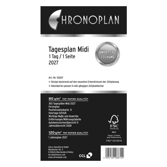 Produktabbildung: Chronoplan Midi, Artikel: 50247, Format: 96 x 172 mm, Inhalt: 195 Blätter / 1 Stück