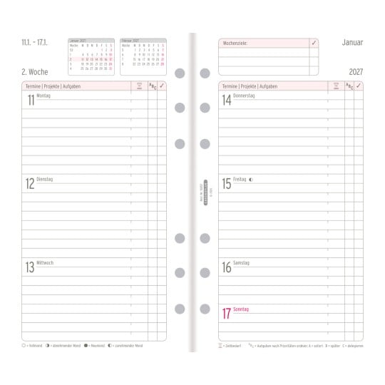Abbildung Kalendarium, Artikel: 50257, Wochenplan, Midi, 2027, 96 x 172 mm, Inhalt: 124 Blätter / 1 Stück