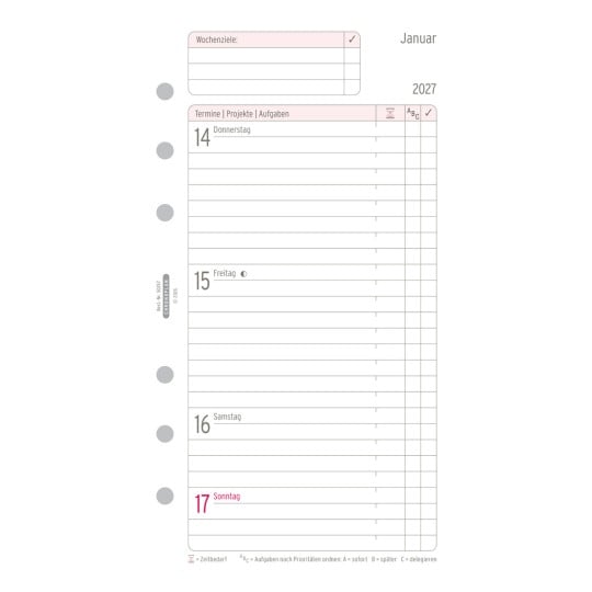 Abbildung Kalendarium, Artikel: 50257, Wochenplan, Midi, 2027, 96 x 172 mm, Inhalt: 124 Blätter / 1 Stück