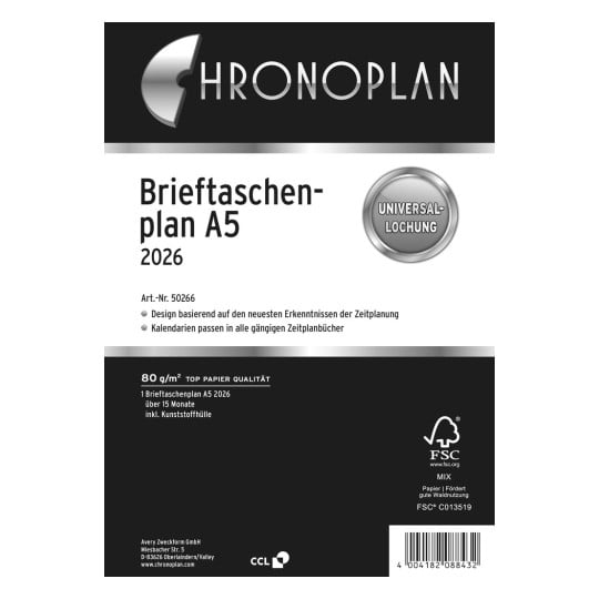 Produktabbildung: Chronoplan A5, Artikel: 50266, Format: 148 x 210 mm, , 1 Stück/Bogen